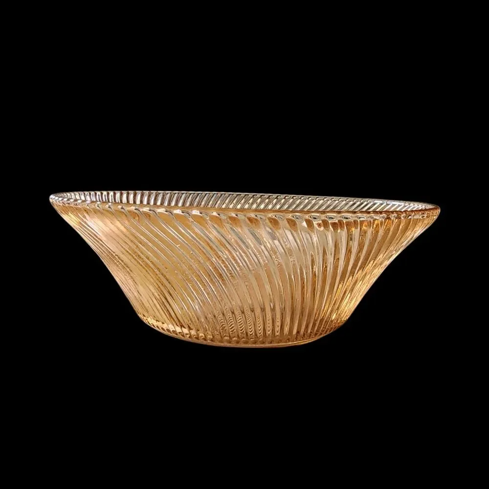 Vintage Anchor Hocking Peach Lustre Swirl Ribbed Glass Serving Bowl 9